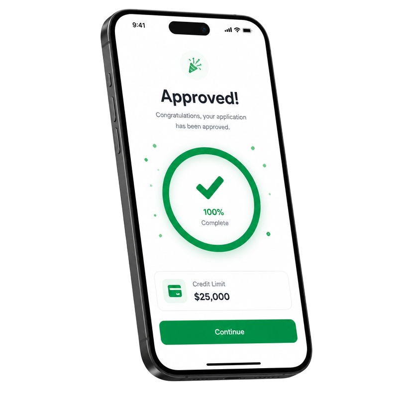 Instant Approvals step shown on a smartphone